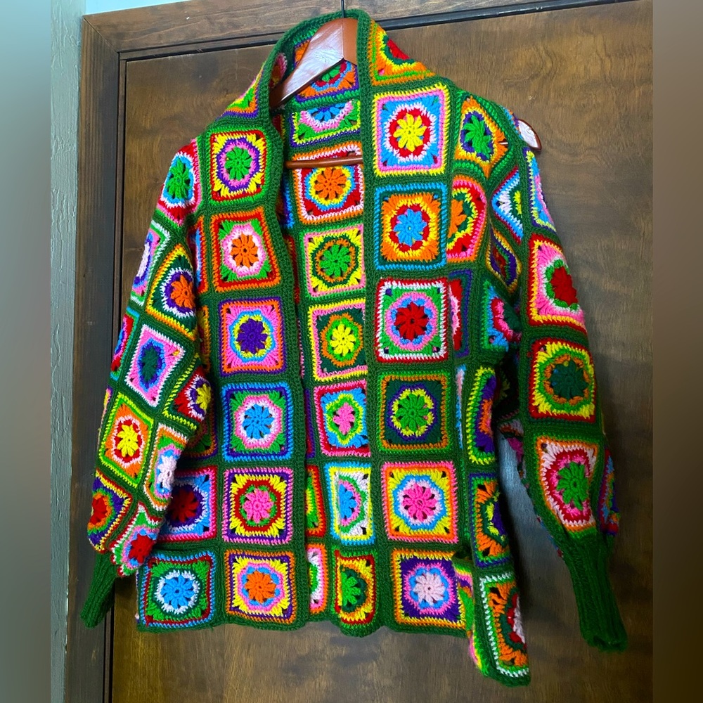 Shawl Collar Granny Square Sweater